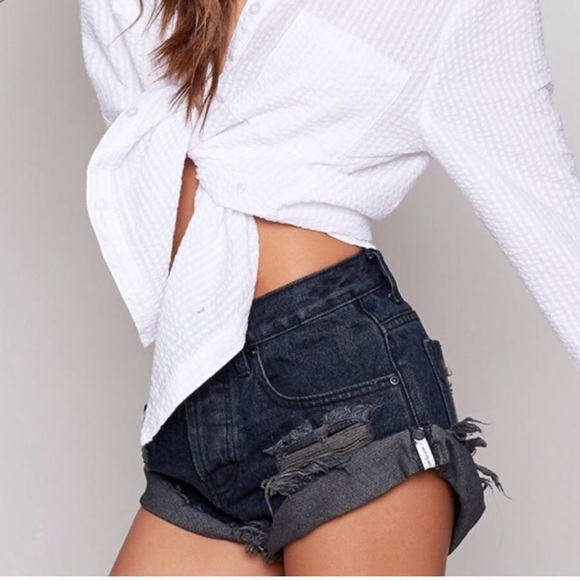 One Teaspoon Pants - One teaspoon bandits washed black distress denim cutoff shorts mid rise